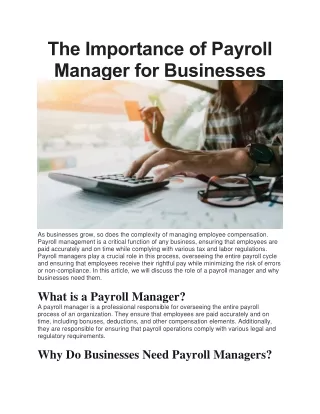 the importance of payroll manager for businesses