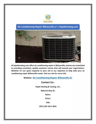 Air Conditioning Repair Wilsonville or | Hajekheating.com