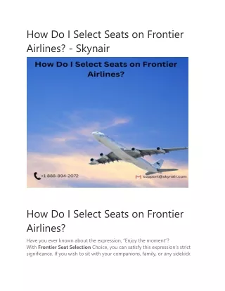 how do i select seats on frontier airlines skynair