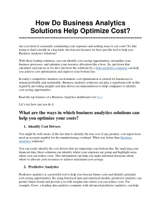 how do business analytics solutions help optimize