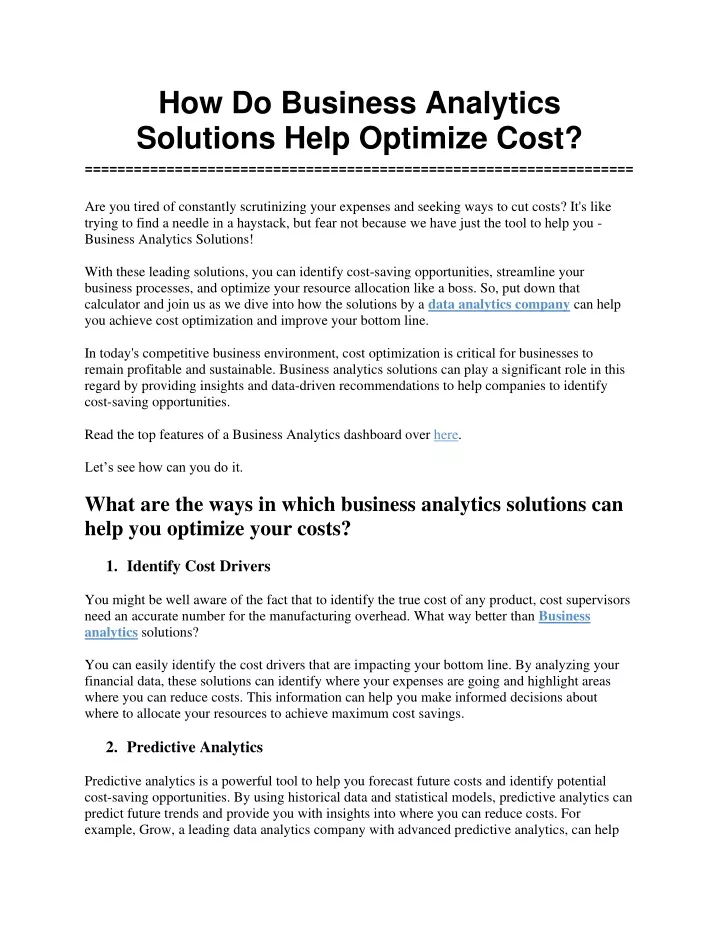 Ppt How Do Business Analytics Solutions Help Optimize Cost Powerpoint Presentation Id12064626 9561