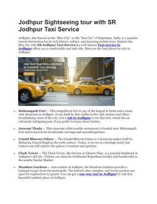 Jodhpur Sightseeing tour with SR Jodhpur Taxi Service