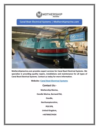 Canal Boat Electrical Systems | Mothershipmarine.com