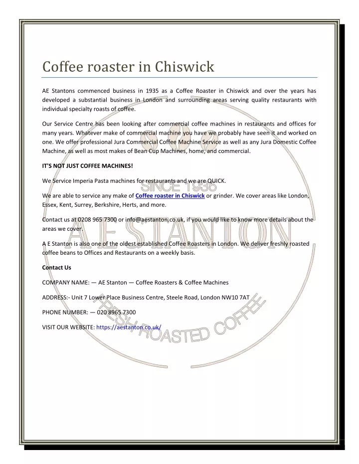 coffee roaster in chiswick