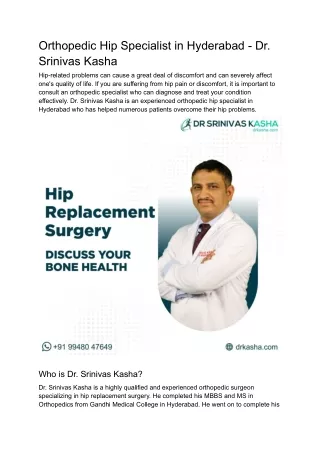 Orthopedic Hip Specialist in Hyderabad - Dr