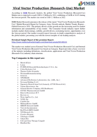 viral vector production research use market