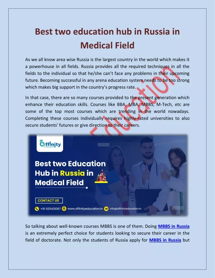 best two education hub in russia in medical field