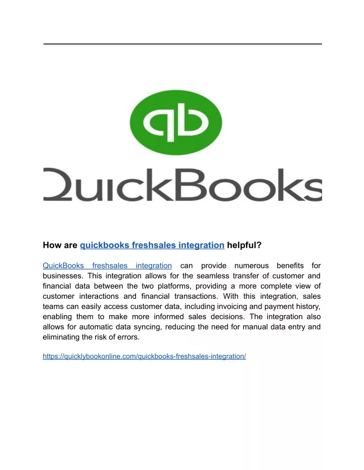 how are quickbooks freshsales integration helpful