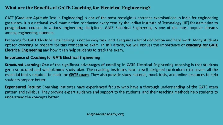 what are the benefits of gate coaching