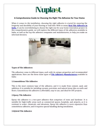 A Comprehensive Guide to Choosing the Right Tile Adhesive for Your Home