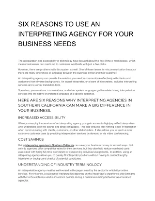 SIX REASONS TO USE AN INTERPRETING AGENCY FOR YOUR BUSINESS NEEDS