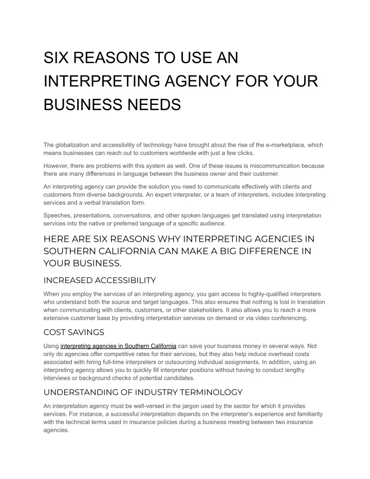 six reasons to use an interpreting agency