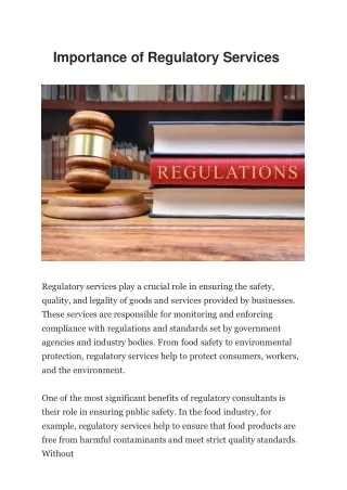 Importance of Regulatory Services