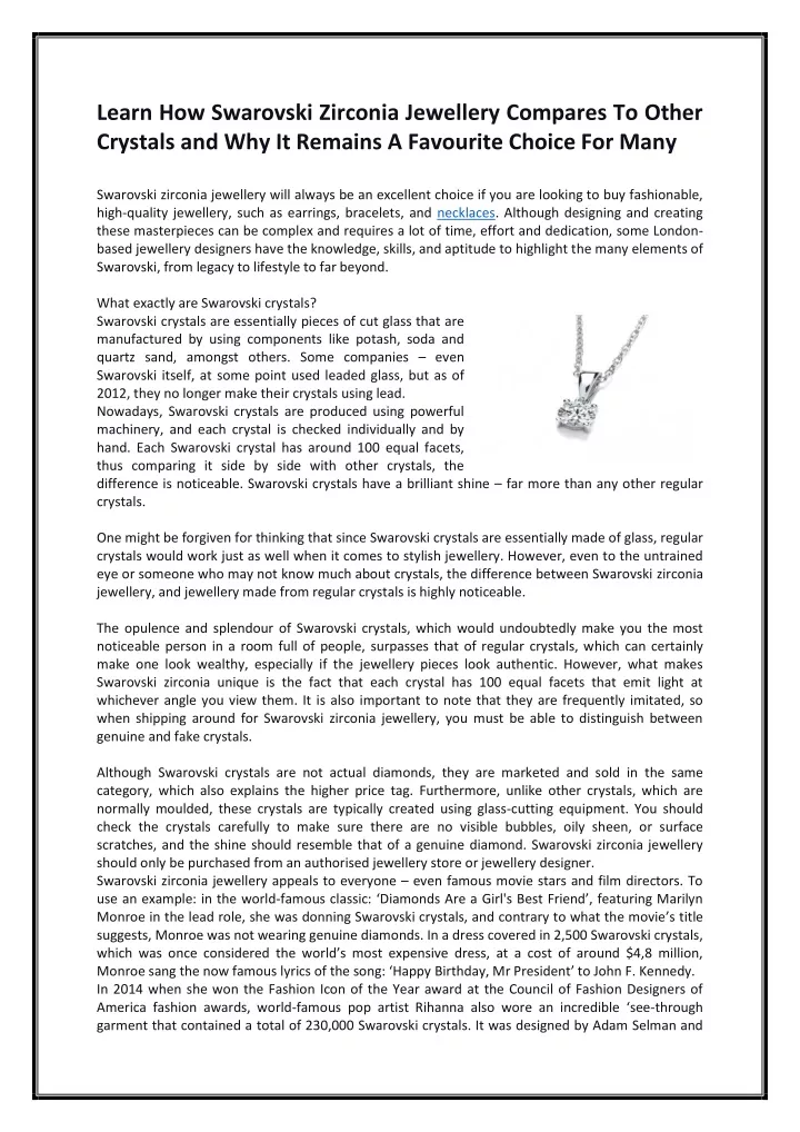 learn how swarovski zirconia jewellery compares