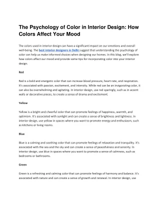 The Psychology of Color in Interior Design: How Colors Affect Your Mood