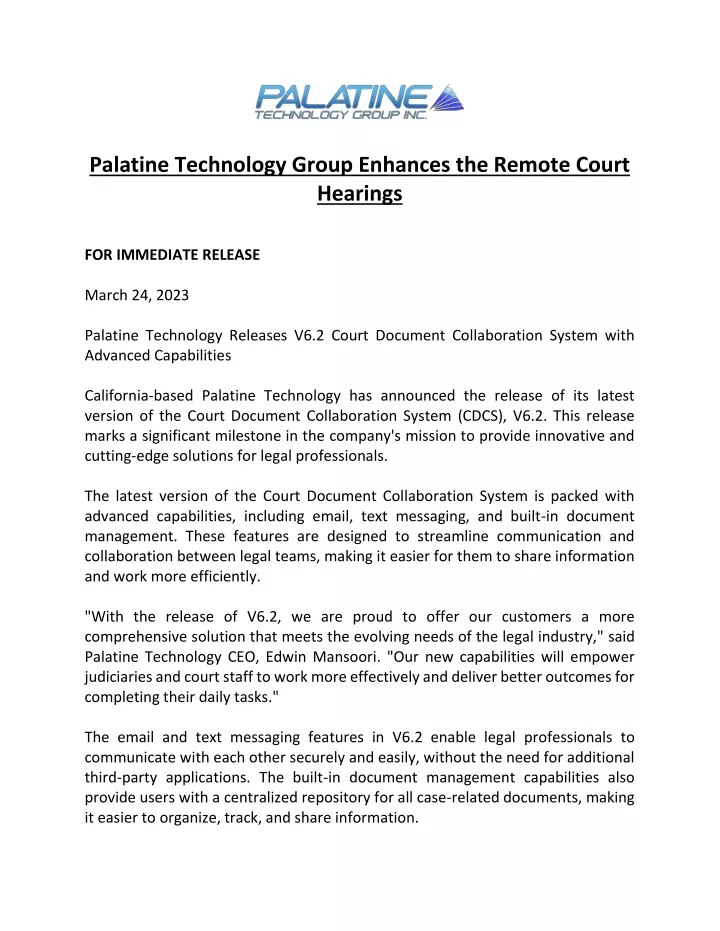 palatine technology group enhances the remote