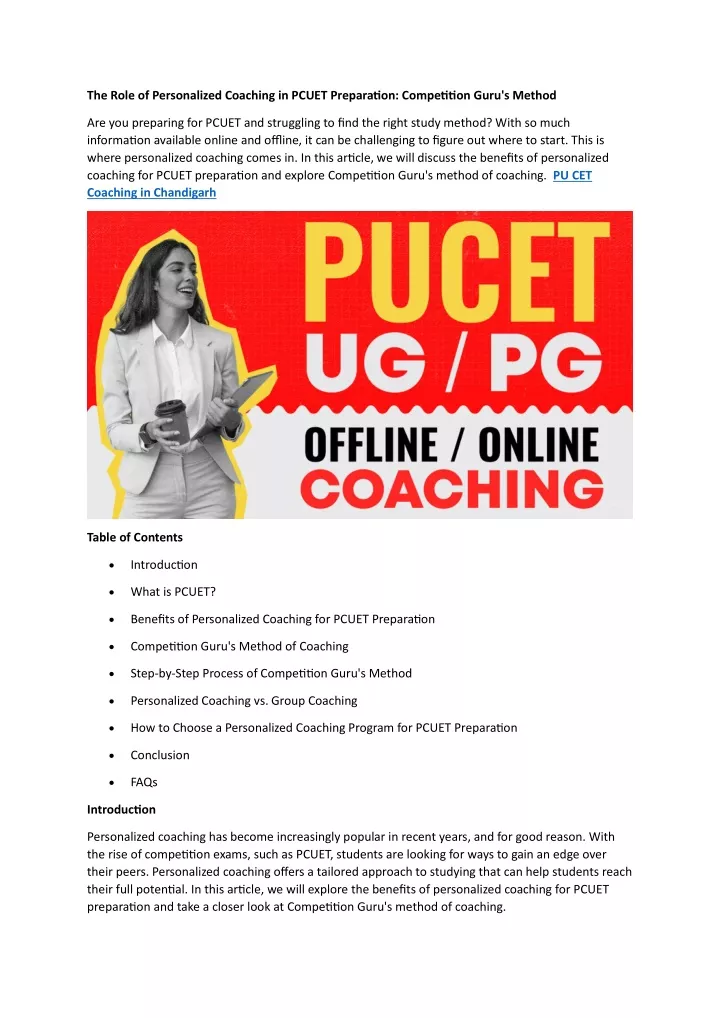 the role of personalized coaching in pcuet