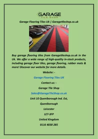 Garage Flooring Tiles Uk  Garagetileshop.co.uk