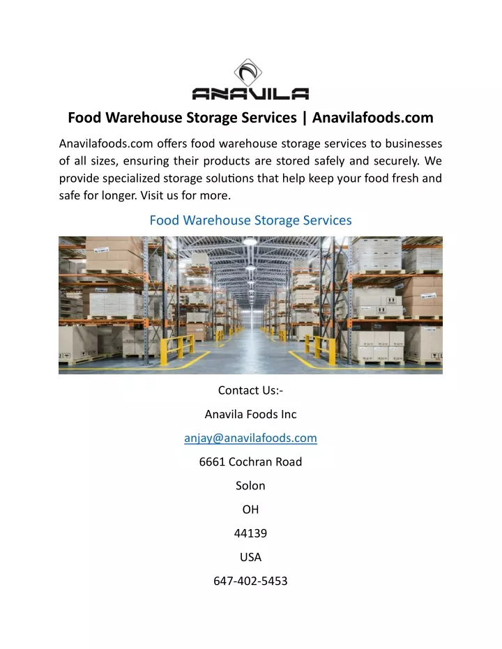 food warehouse storage services anavilafoods com