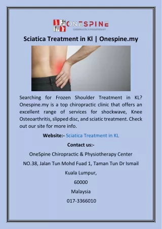 Sciatica Treatment in Kl  Onespine.my