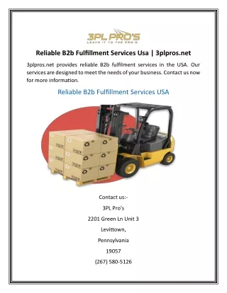 Reliable B2b Fulfillment Services Usa | 3plpros.net