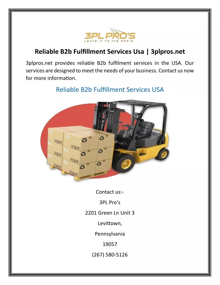 reliable b2b fulfillment services usa 3plpros net