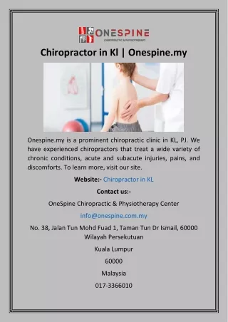 Chiropractor in Kl  Onespine.my