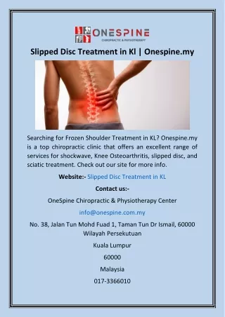 Slipped Disc Treatment in Kl  Onespine.my