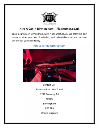 Hire A Car In Birmingham | Platinumet.co.uk