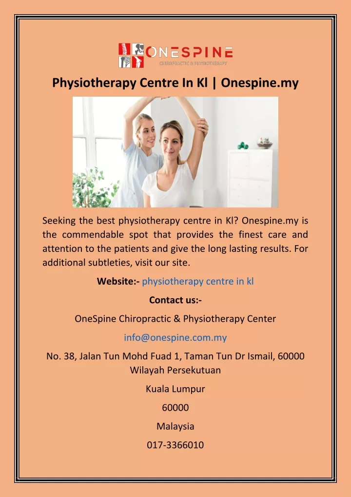 physiotherapy centre in kl onespine my