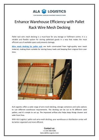 Enhance Warehouse Efficiency with Pallet Rack Wire Mesh Decking