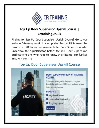 Top Up Door Supervisor Upskill Course | Crtraining.co.uk