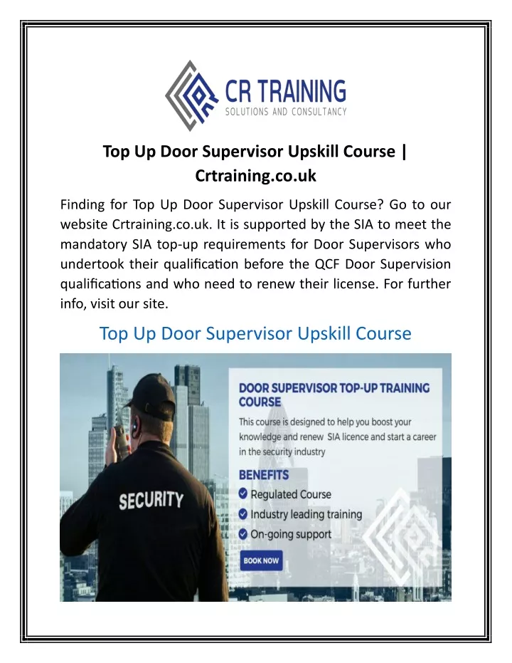 top up door supervisor upskill course crtraining