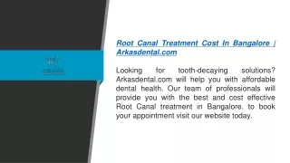 Root Canal Treatment Cost In Bangalore