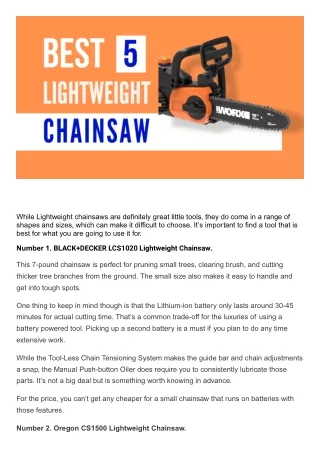 Best Lightweight Chainsaws (Top 5 Picks)