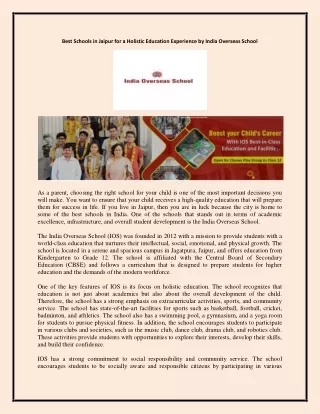 Best Schools in Jaipur for a Holistic Education Experience by India Overseas School