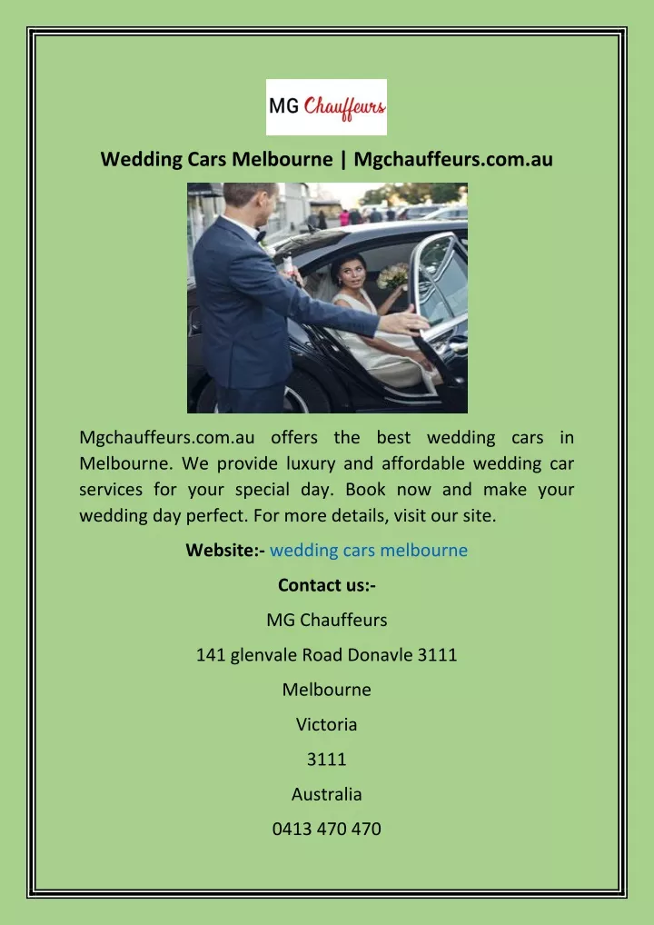 wedding cars melbourne mgchauffeurs com au