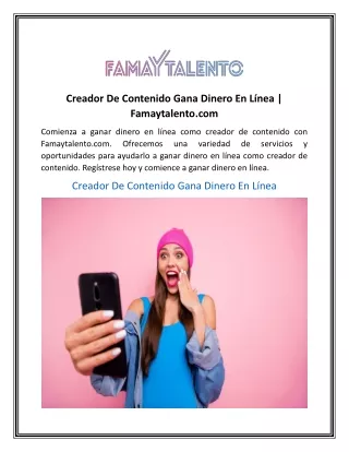 Creador De Contenido Gana Dinero En Línea | Famaytalento.com