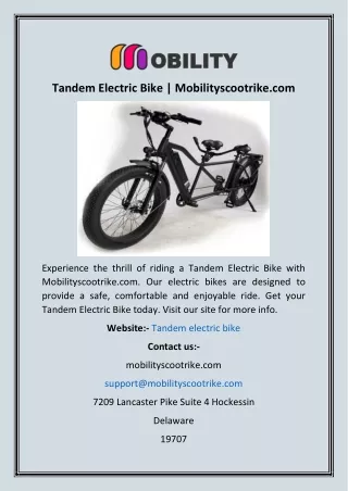 Tandem Electric Bike  Mobilityscootrike