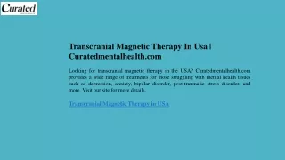 Transcranial Magnetic Therapy In Usa  Curatedmentalhealth.com