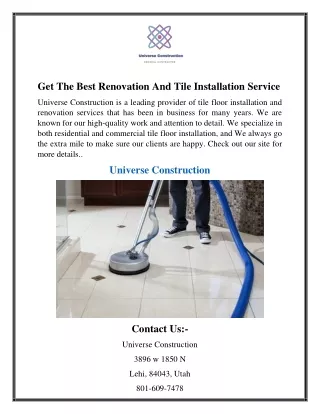 Get The Best Renovation And Tile Installation Service