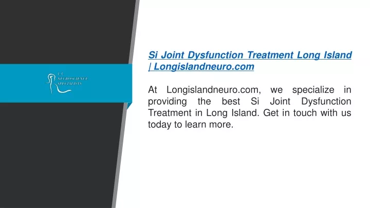 si joint dysfunction treatment long island