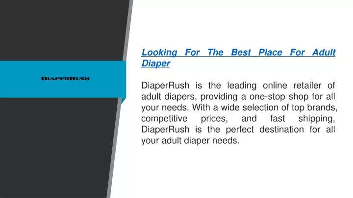 looking for the best place for adult diaper