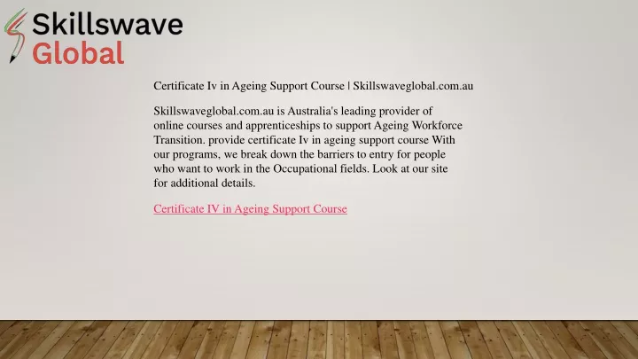 certificate iv in ageing support course