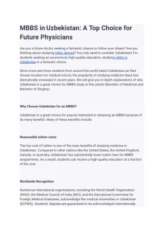 MBBS in Uzbekistan_ A Top Choice for Future Physicians