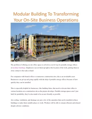 modular building to transforming your on site