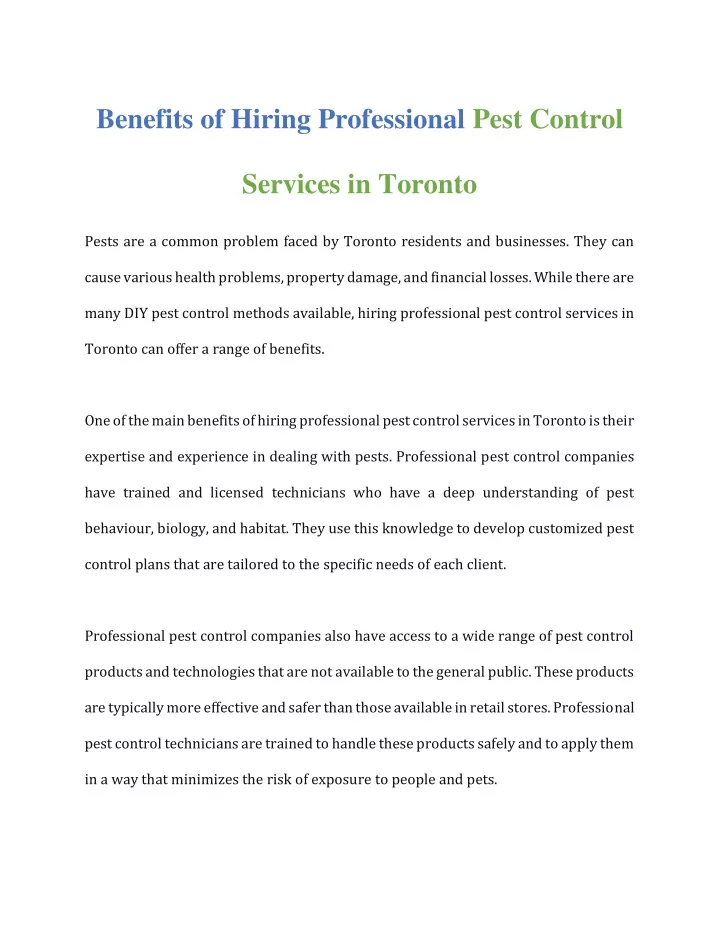 benefits of hiring professional pest control