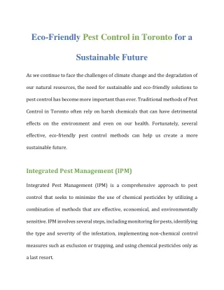 Eco-Friendly Pest Control in Toronto for a Sustainable Future