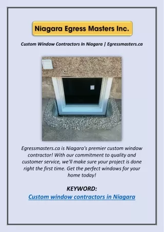 Custom Window Contractors In Niagara | Egressmasters.ca