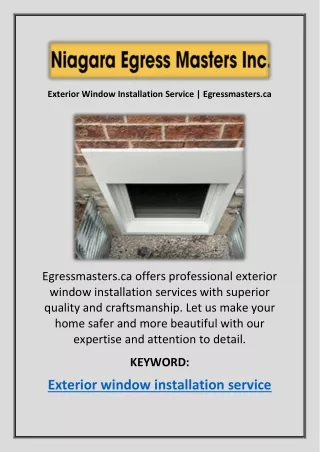 Exterior Window Installation Service | Egressmasters.ca
